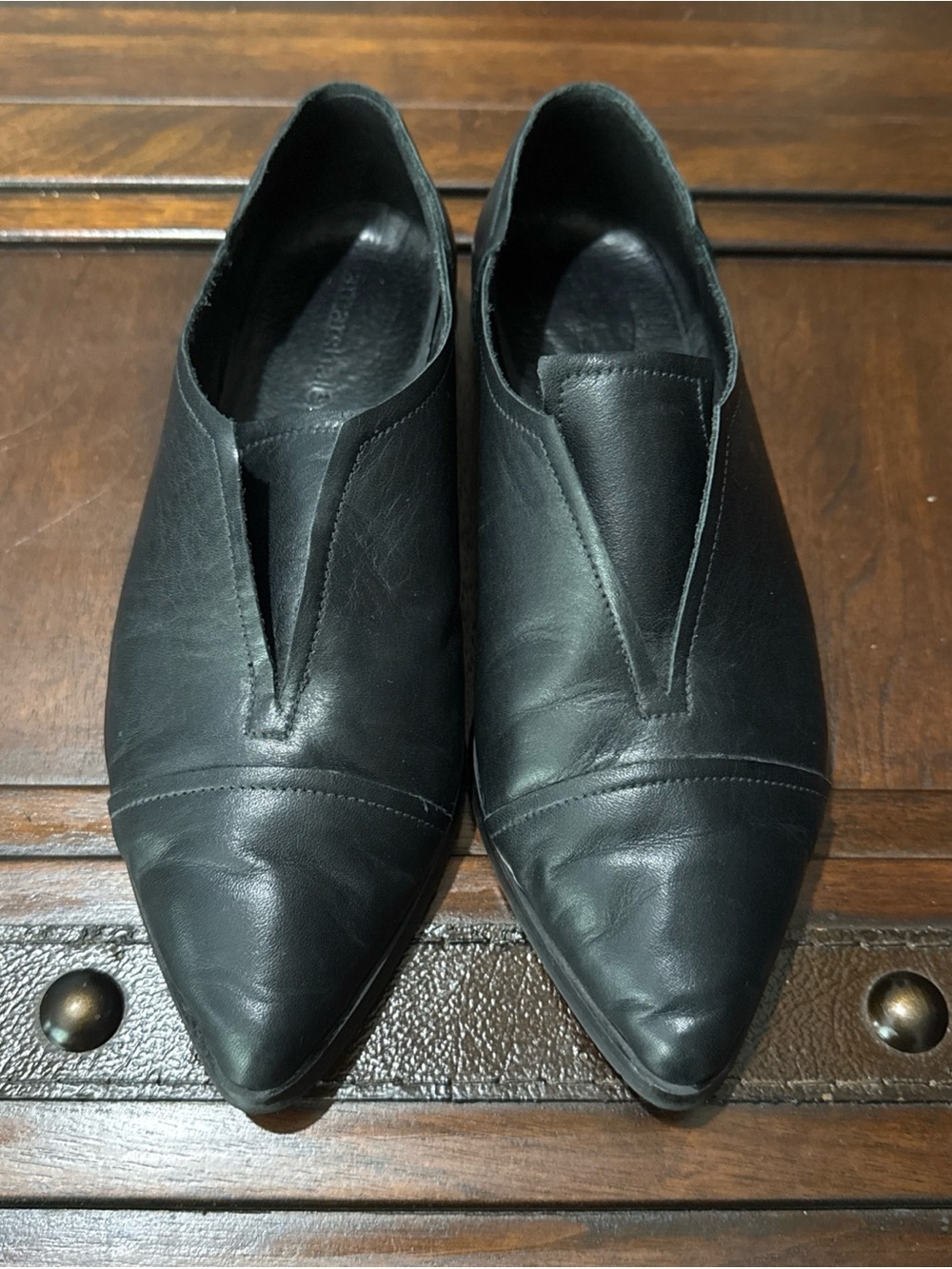 Tamar Shalém Black Stella Leather Pointed Toe Flats & Loafers